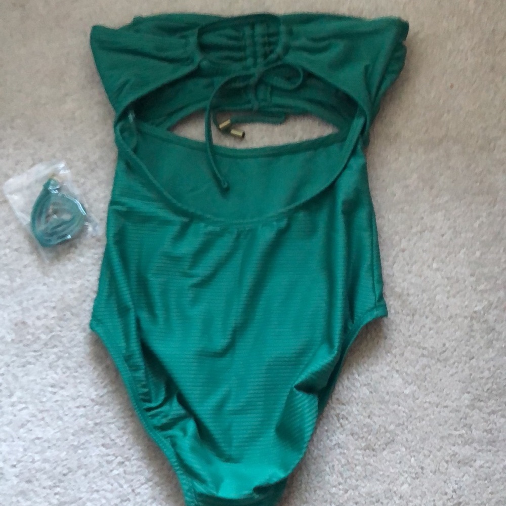 Emerald Green Ribbed Cut Out Swimsuit - Picture 6 of 7